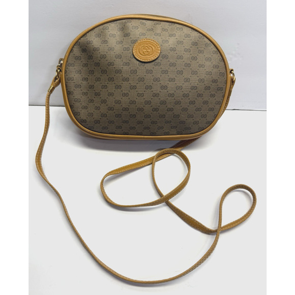 Vintage Gucci GG Supreme Monogram Crossbody Bag Tan Leather Trim Italy Authentic - Picture 1 of 12